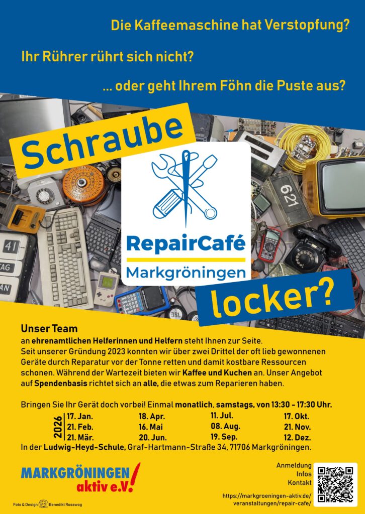 RepairCafé mit den Terminen für das Jahr 2026